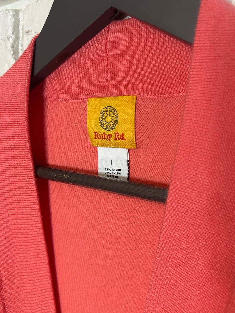 Ruby Rd Open-Front Cardigan in Coral - Picture 2 of 3